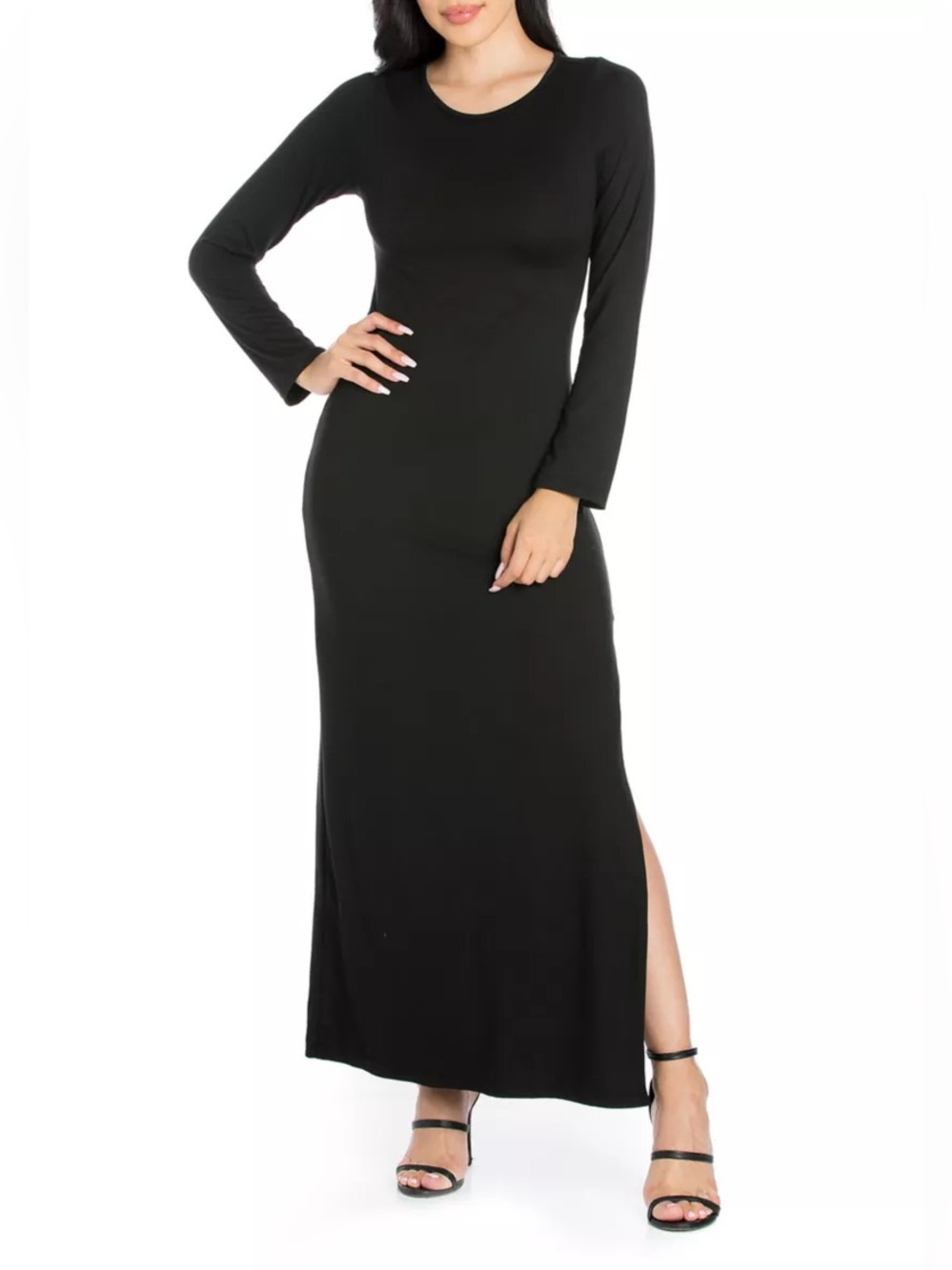 NWT Express Black Long Sleeve Side Slit Maxi Dress Size S